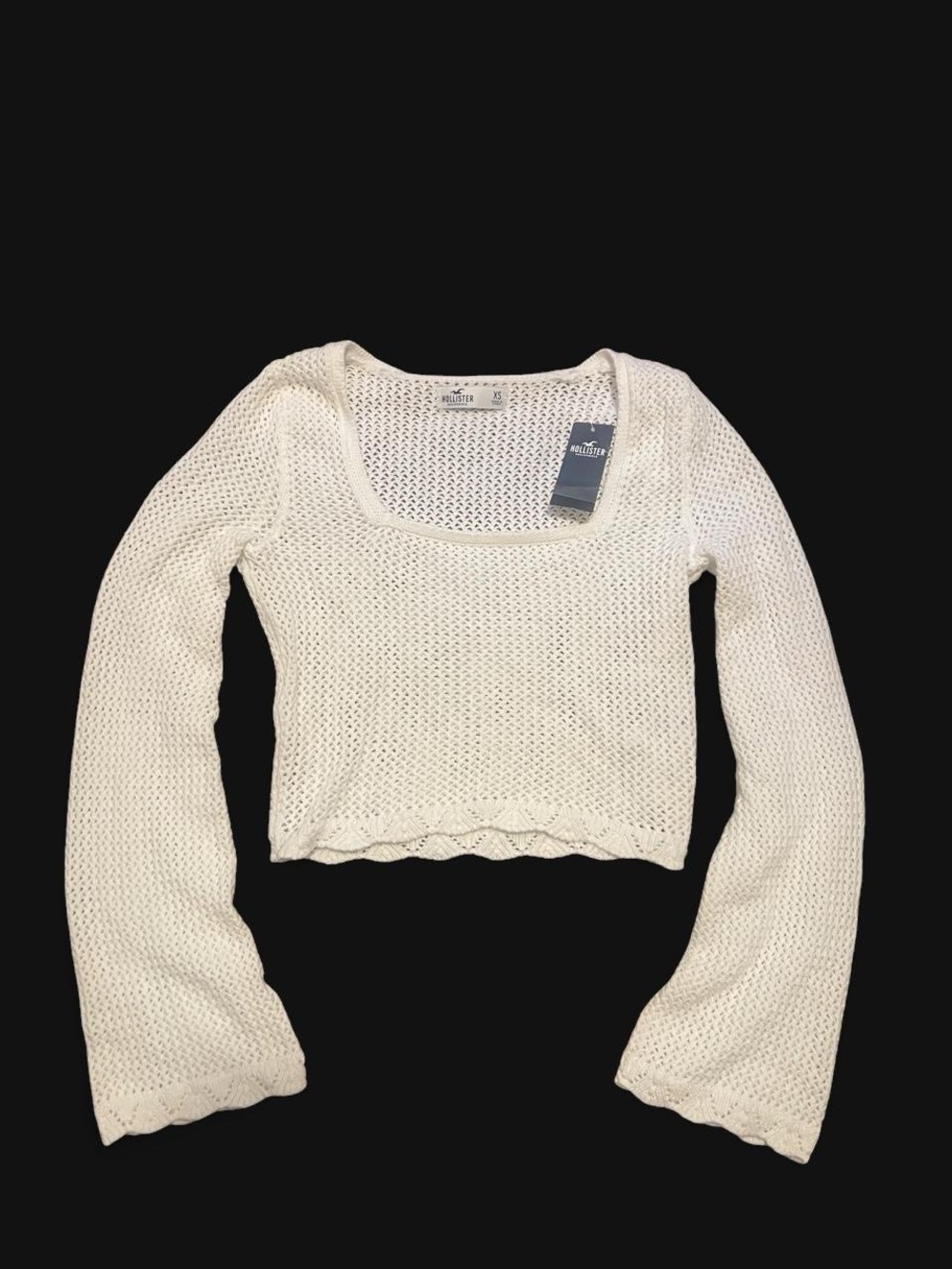 Hollister Cream Open-Knit Cropped Sweater